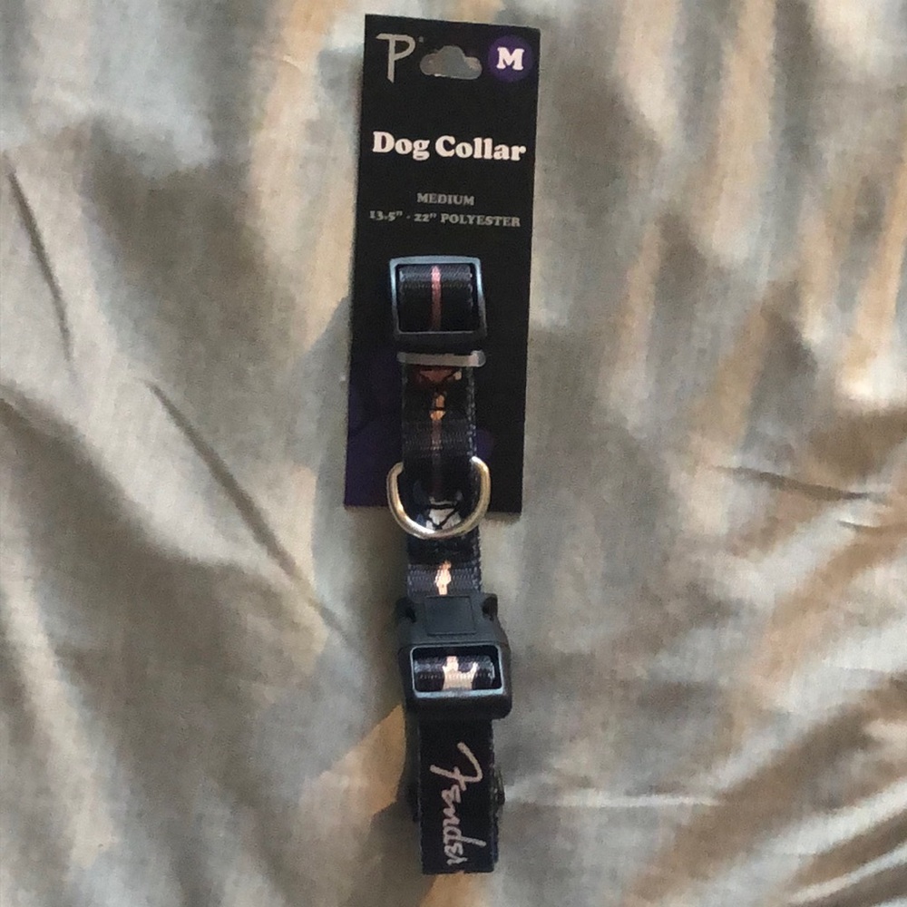 Fender Black  Dog Collar with Guitar Print